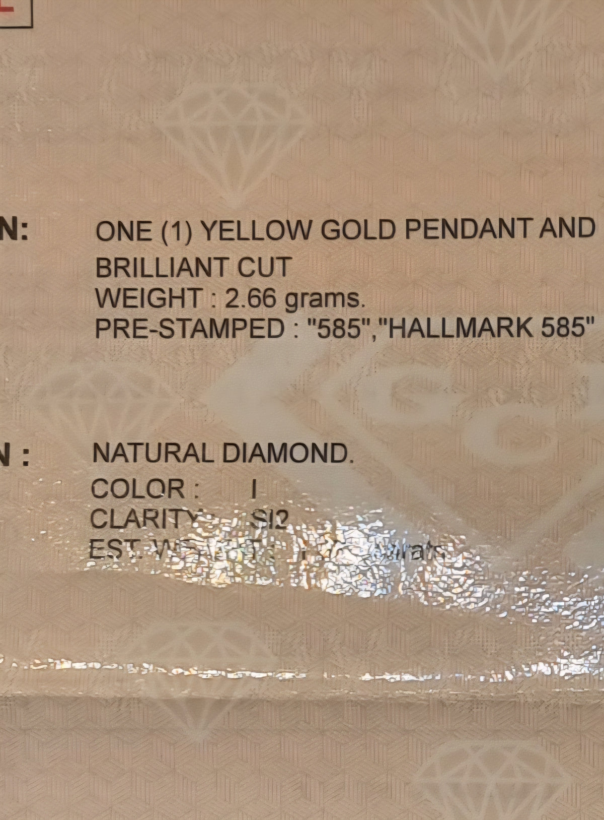 DIAMANTANHENG MED KJEDE – 1,67 CT NATURLIG DIAMANT – 14 KT GULL