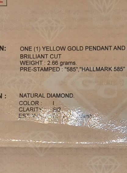 DIAMANTANHENG MED KJEDE – 1,67 CT NATURLIG DIAMANT – 14 KT GULL